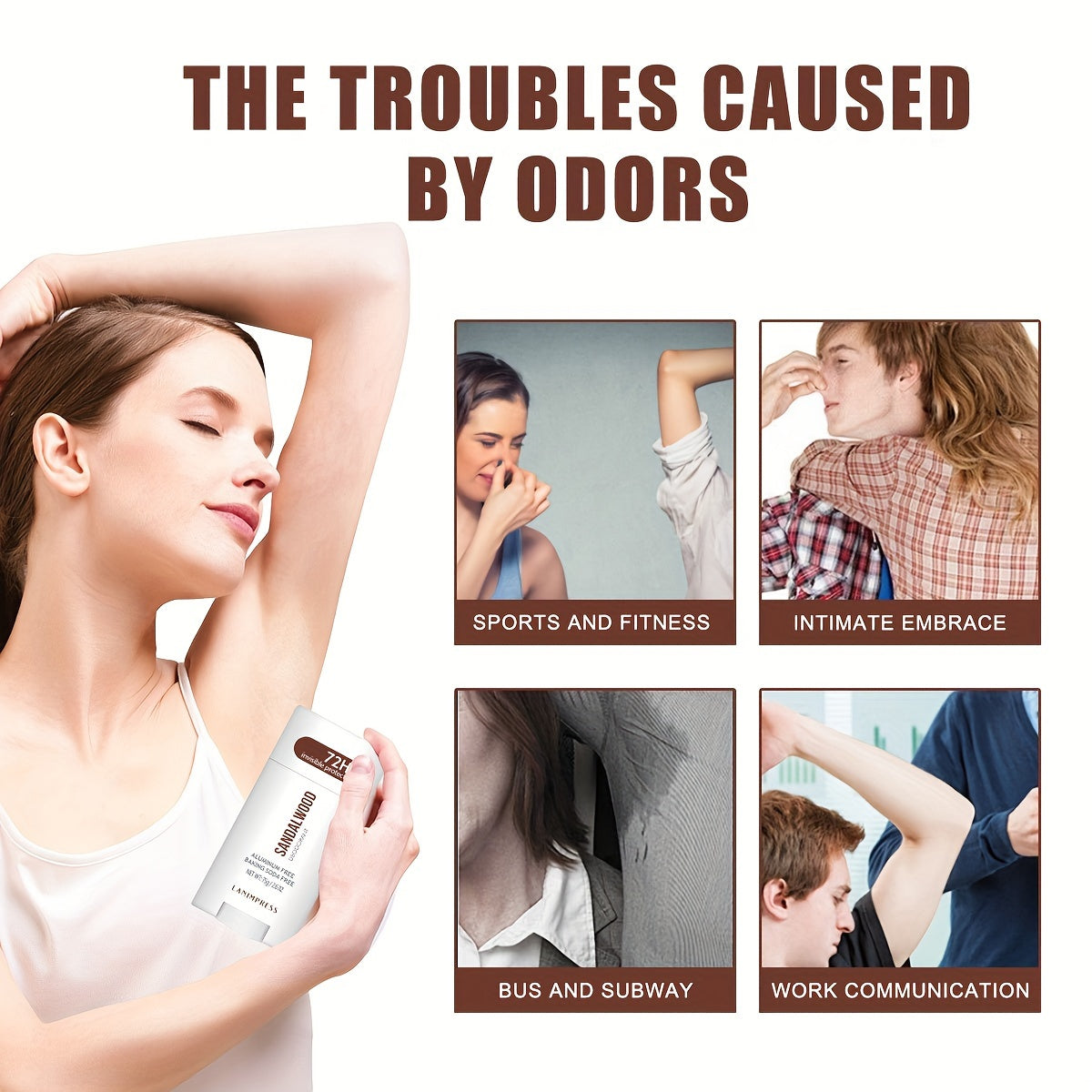 Unisex Sandalwood Deodorant Stick 72HR Invisible Protection Natural Ingredients Shea Butter