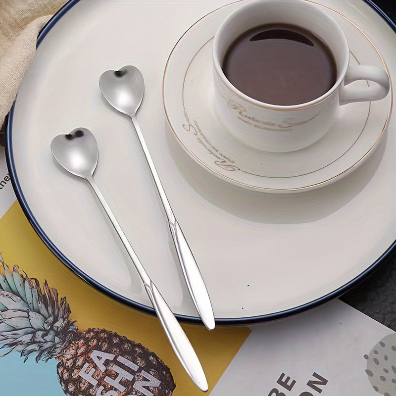 Set of 8 Heart-Shaped Stainless Steel Coffee Spoons with Mirror Finish for Tea and Cocktails