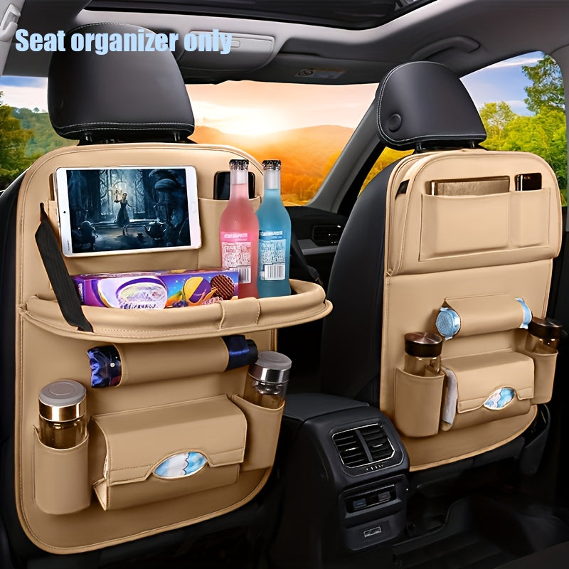 Back Seat Organizer with Foldable Tablet Tray and Cup Holders for Cars