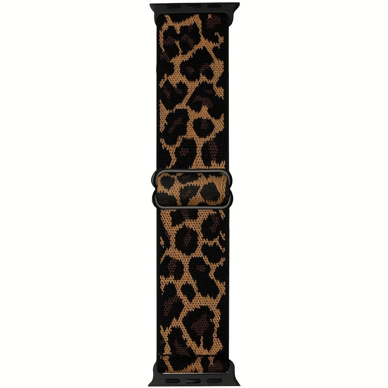 Nylon Braided Leopard Print Watch Band for Apple Watch Adjustable Size No Battery