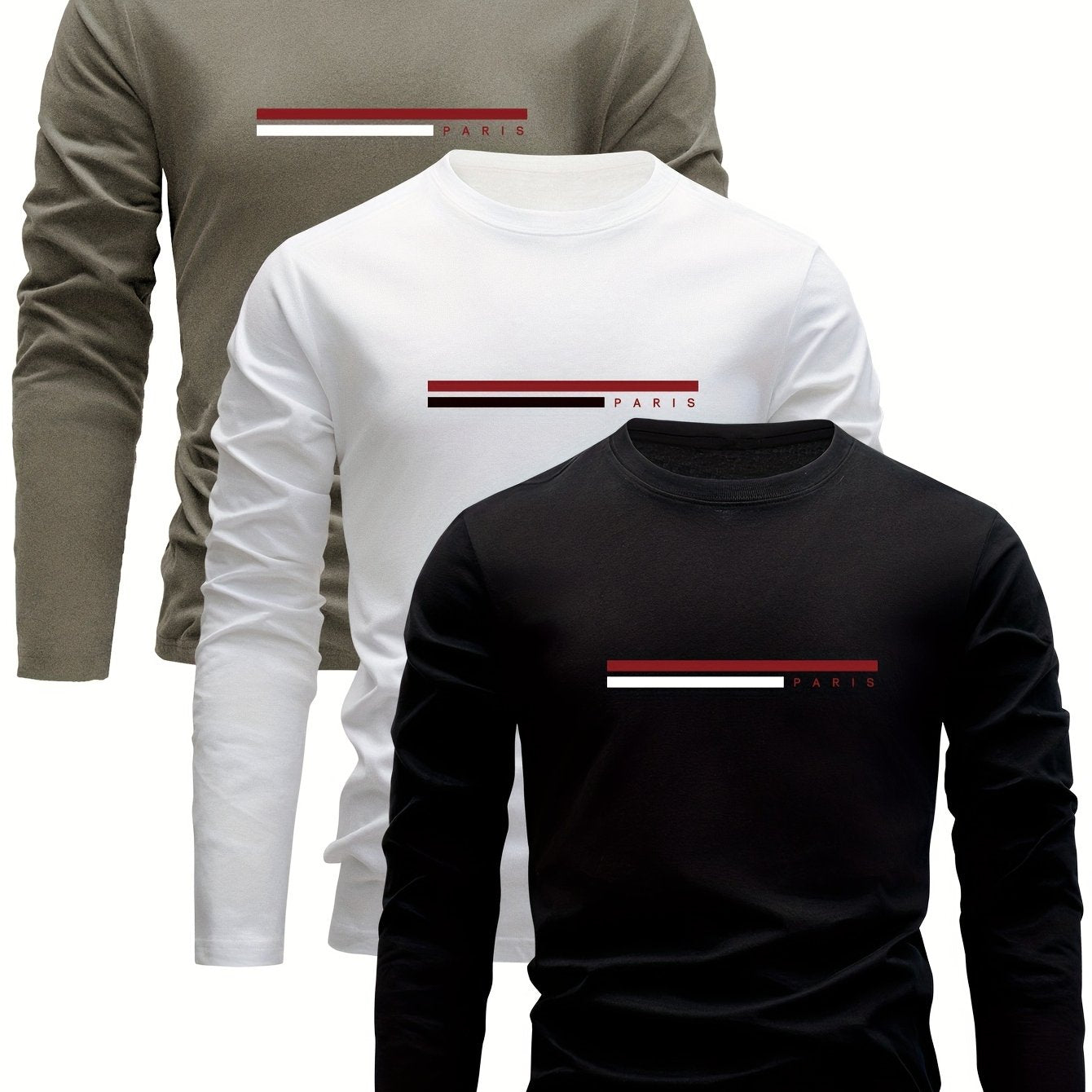 Men's Long Sleeve Cotton T-Shirts Casual Spring Fall Breathable Comfortable Set of 3