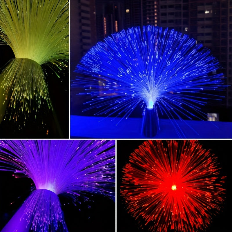 LED Fiber Optic Starry Sky Night Light Battery-Operated Floral Pattern Antique Metal Finish