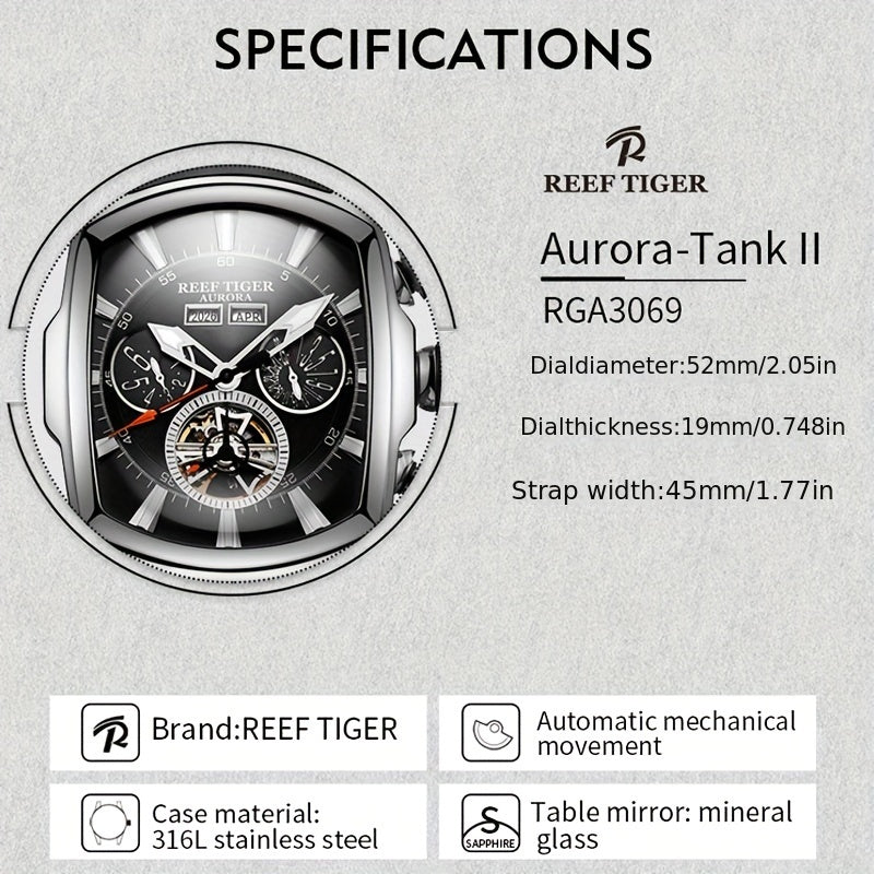 Luxury Men's Mechanical Tourbillon Watch with Blue Dial Stainless Steel Case Silicone Strap