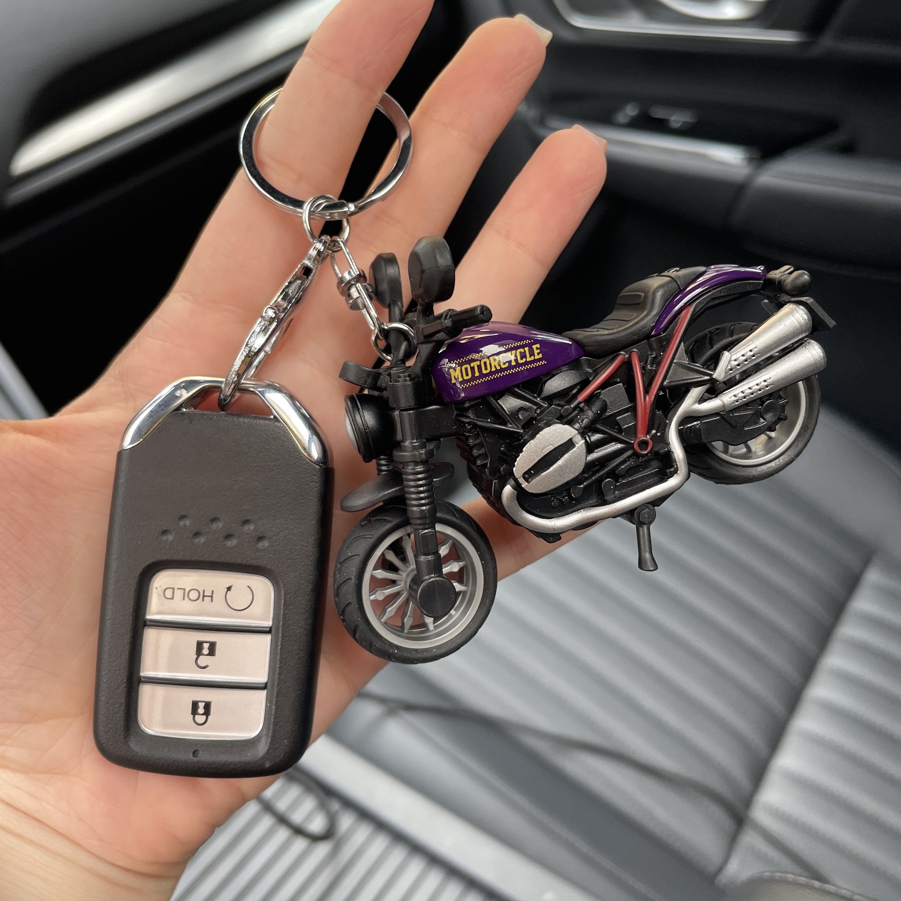 Mini Motorcycle Model Car Keychain Trendy Key Holder Stylish Keyring for Men Women