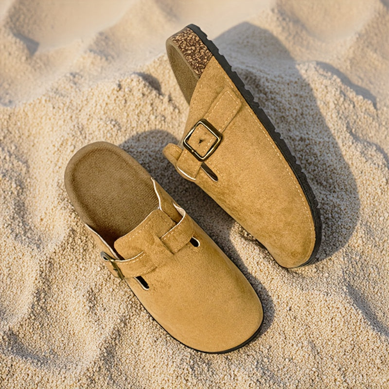 Women's Summer Flat Mules Slip-On Comfort Shoes with Buckle Strap