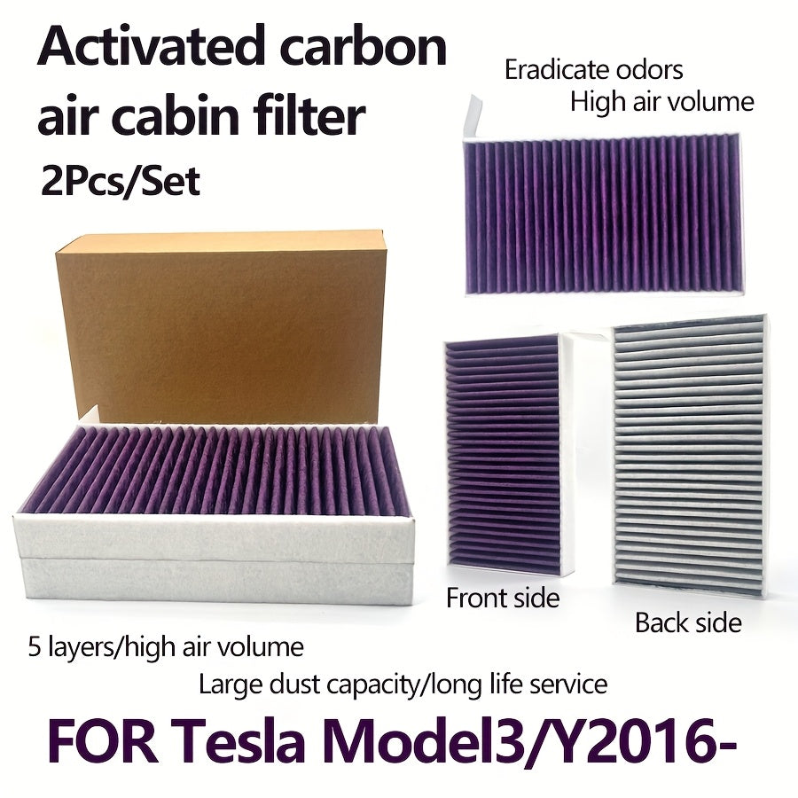 2-Pack Carbon Fiber Cabin Air Filters for Tesla Model 3 and Y Activated Carbon Filter