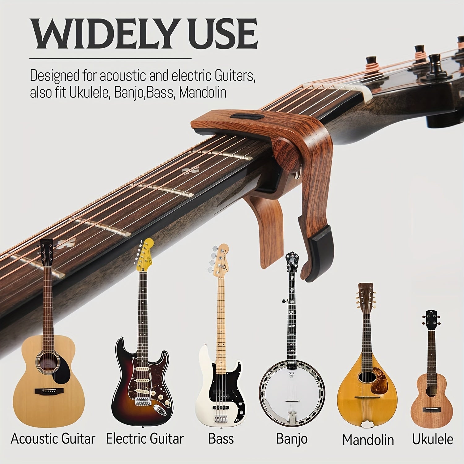 Rosewood Guitar Capo with Pick Holder for Acoustic Electric Instruments Black Brown