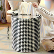 Large Houndstooth Fabric Storage Hamper with Handles for Laundry and Toys