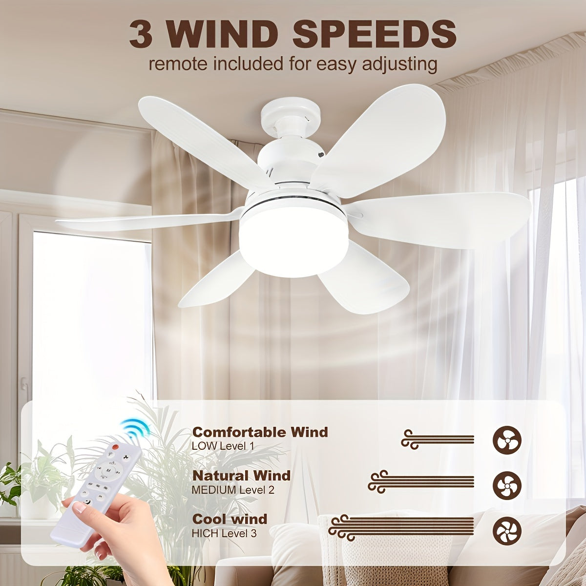 Ceiling Fan Light with Remote Control Dimmable Color Temperature LED Fan 25-40W