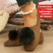 Women's Casual Flats with Pom Poms Solid Color Slip-On Shoes