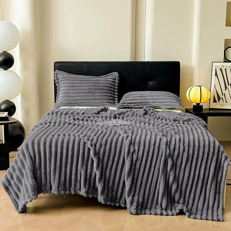 Soft Cozy Ribbed Blanket for Sofa Bed Pet Use, Skin-Friendly