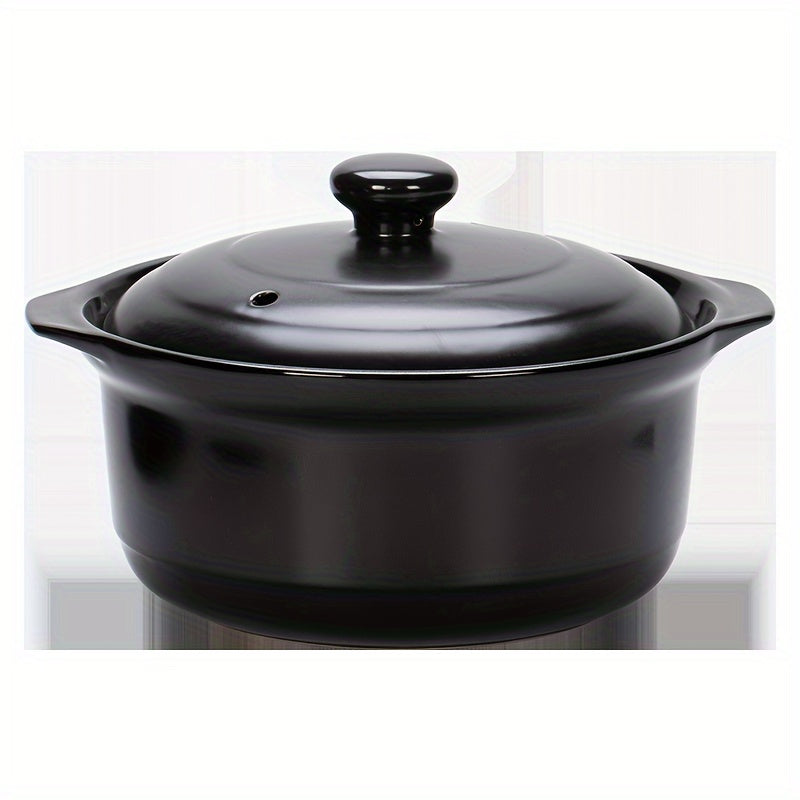 Olla de cerámica negra de 30oz, redonda, para conservar alimentos, resistente al calor, para cocinar