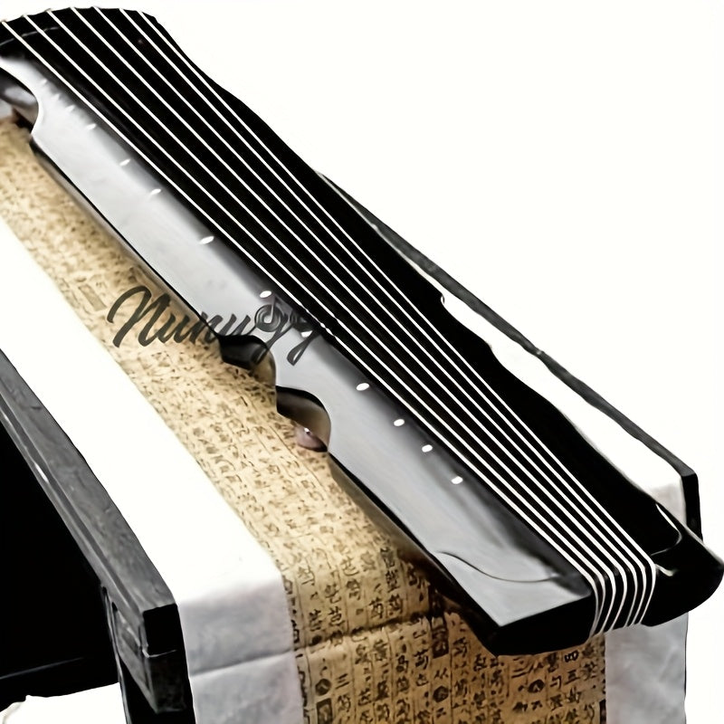 Guqin tradicional chino hecho de madera sólida de paulownia con acabado negro y clavijas de afinación doradas para principiantes