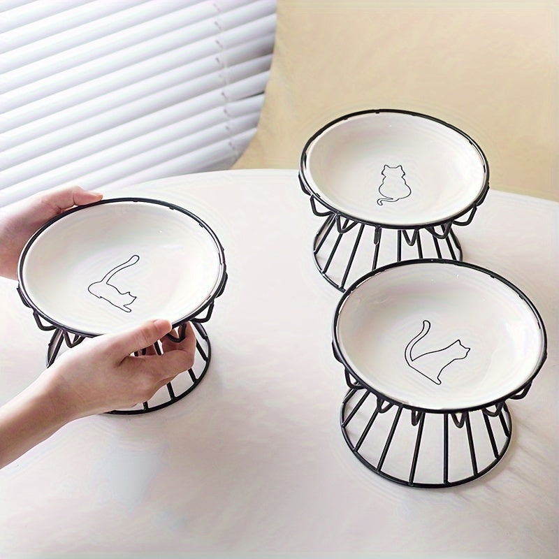 Cuencos de cerámica elevados para gatos con soporte y diseño amigable con los bigotes