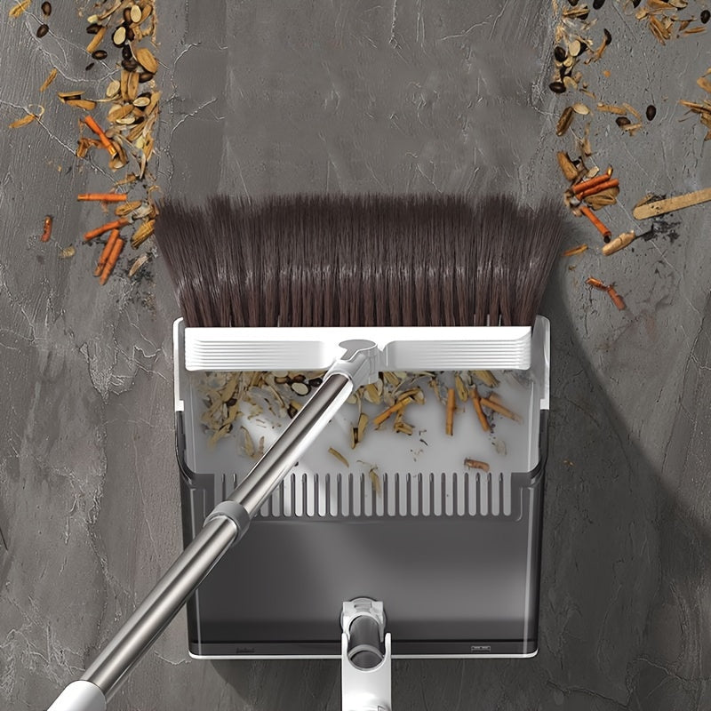 Telescopic Handle Folding Broom and Dustpan Set with Wall Mount for Easy Storage