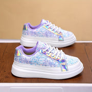 Girls' Sparkly Blue Sequin Sneakers with Purple Accents for Outdoor Play and Casual Wear