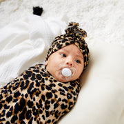 Leopard Print Baby Hat and Bag Towel Set for Infants 0-6 Months