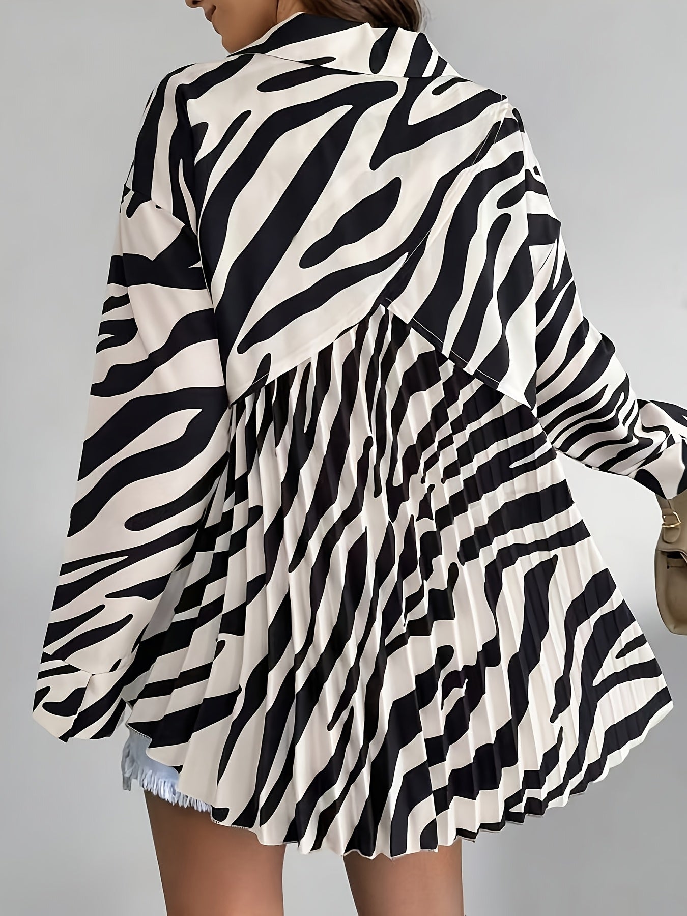 Women's Pleated Long Sleeve Shirt Polyester Elegant Woven Button-Up