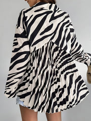 Women's Pleated Long Sleeve Shirt Polyester Elegant Woven Button-Up