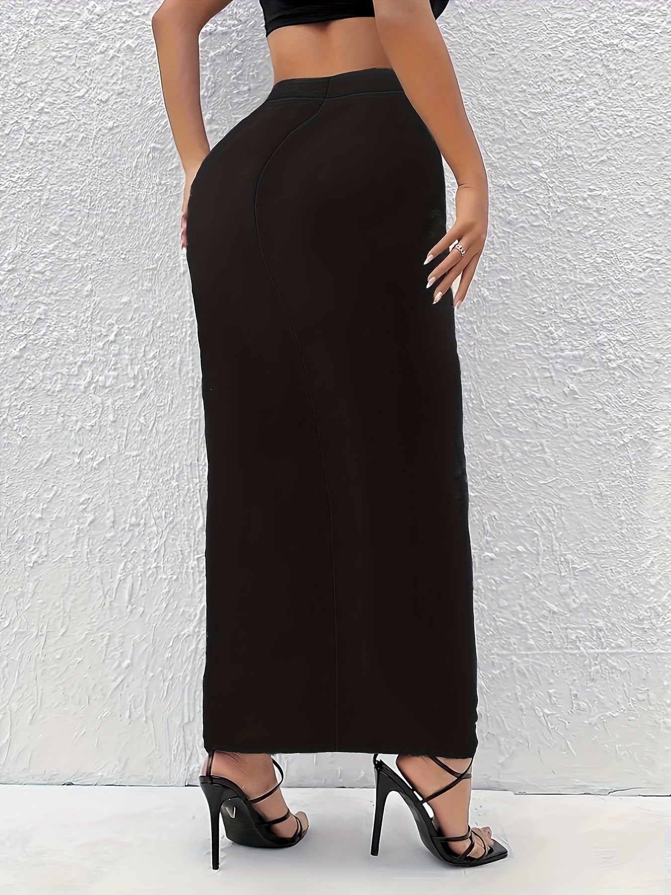 Plus Size Women's Solid Color Bodycon Maxi Skirt for Spring Summer