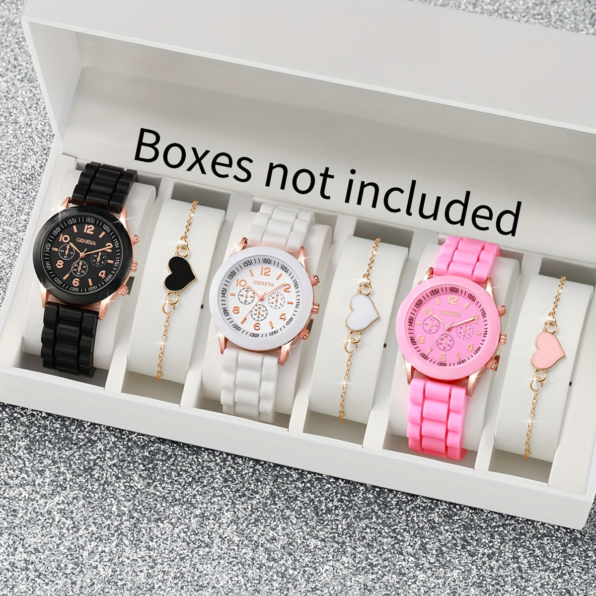Women's Fashion Casual Watch Set with Quartz Movement Silicone Band Heart Bracelet