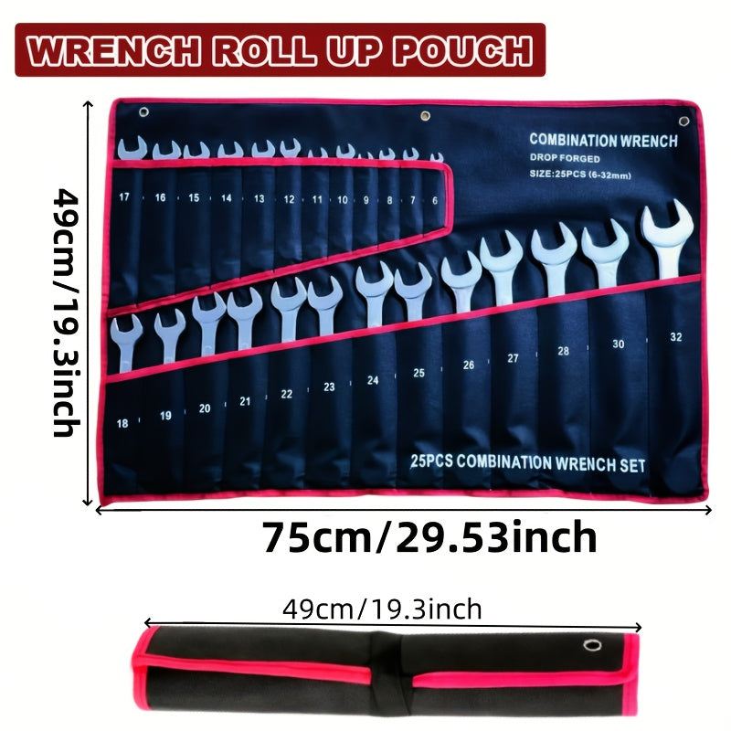 Fabric Wrench Organizer Roll with 25 Pockets Heavy-Duty Tool Storage for Craftsmen