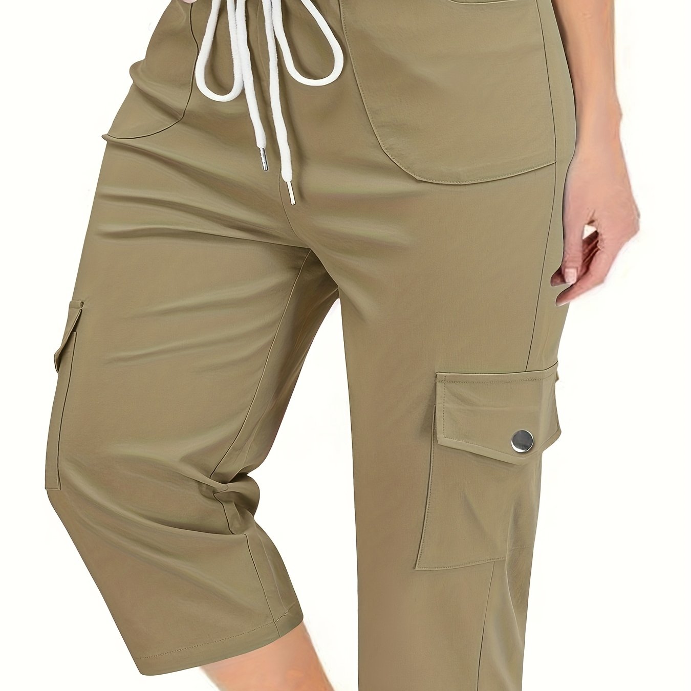 Pantalones cortos cargo para mujer de talla grande, negros, de corte holgado, con cordón y cintura elástica