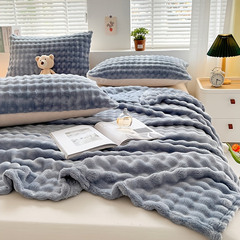 Soft Bubble Fleece Blanket Cozy Warm Plush Throw for Sofa Bed Camping 250gsm