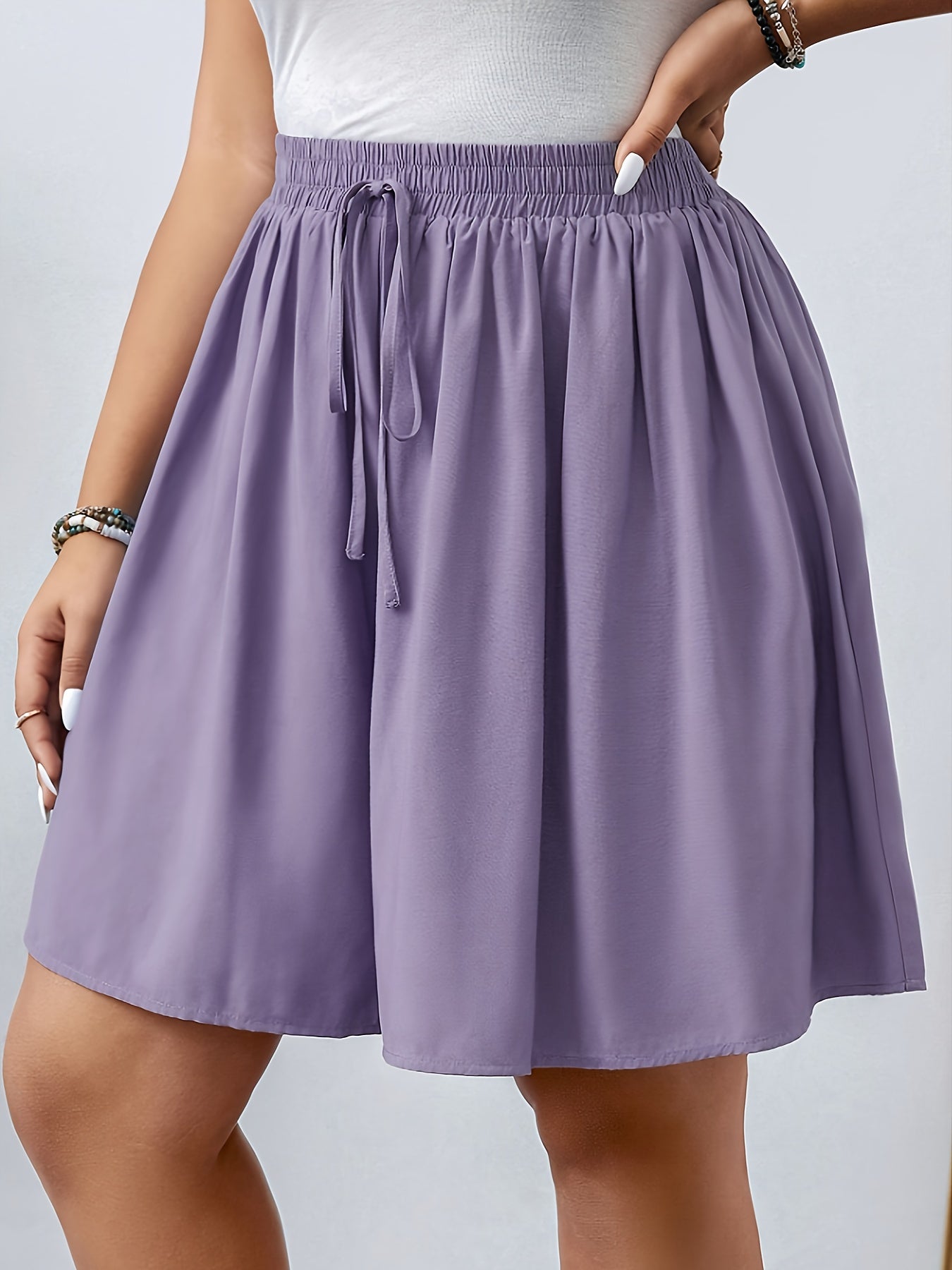 Брюки-юбка свободного кроя для женщин plus size, лаванда, с эластичным поясом, повседневные миди-юбки