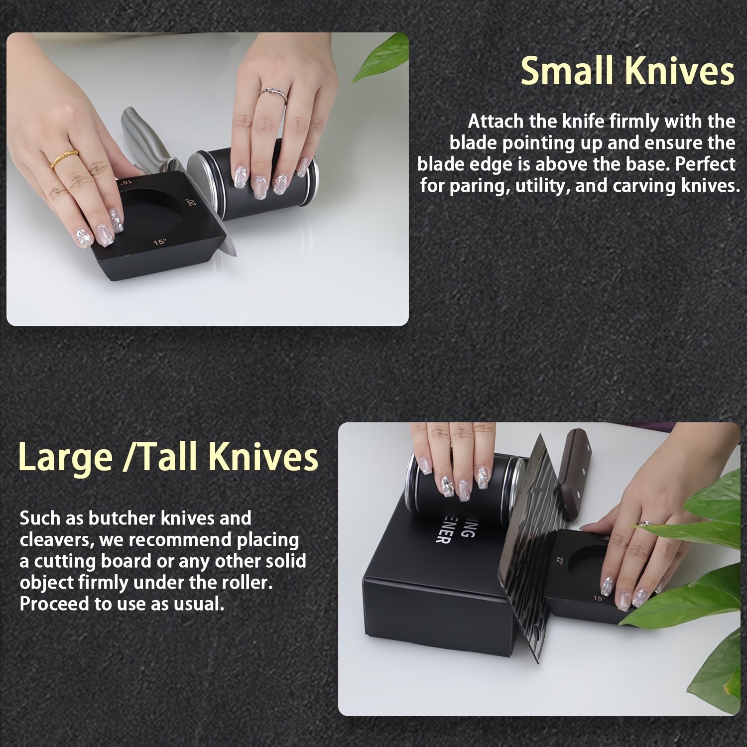 Uy oshxonasida qirralarni saqlash uchun to'rt tomonlama rulmanli qo'lda pichoq silliqlash moslamasi