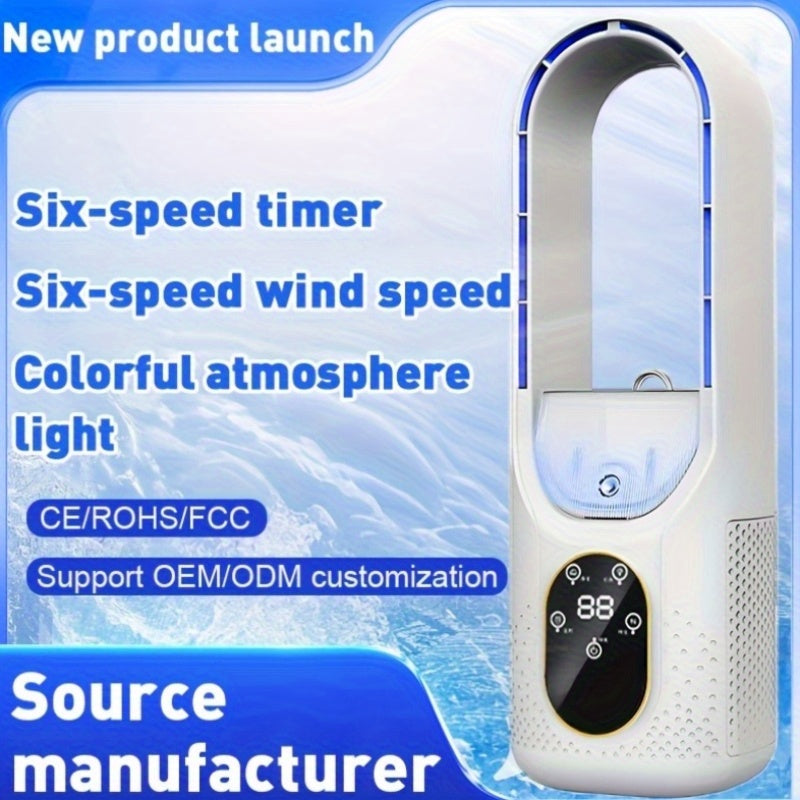 Bladeless Desk Fan with LED Display USB Rechargeable Touch Control Quiet Office Bedroom Travel