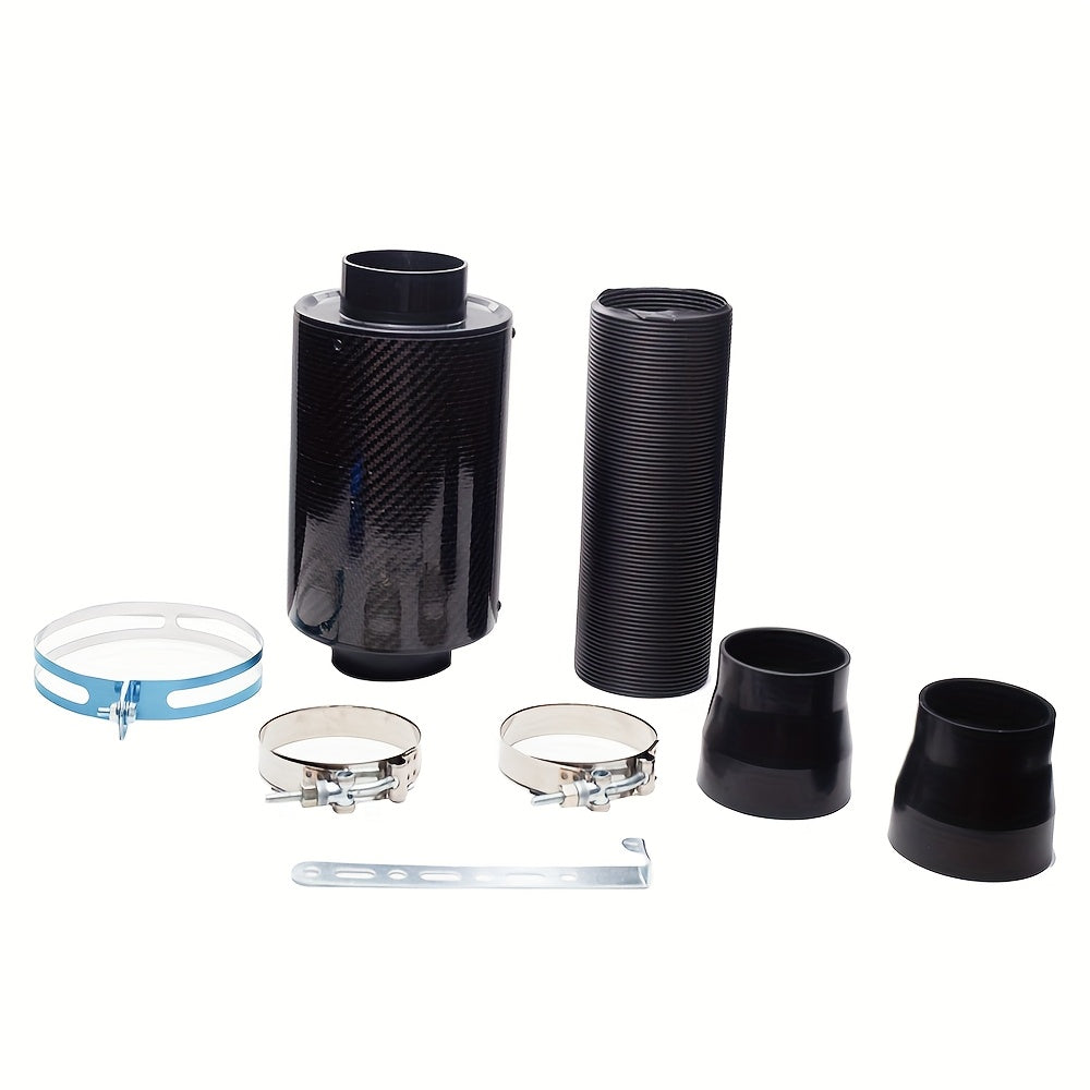 Kit de caja de filtro de aire de fibra de carbono universal para carreras, sistema de admisión de alimentación en frío de 76mm