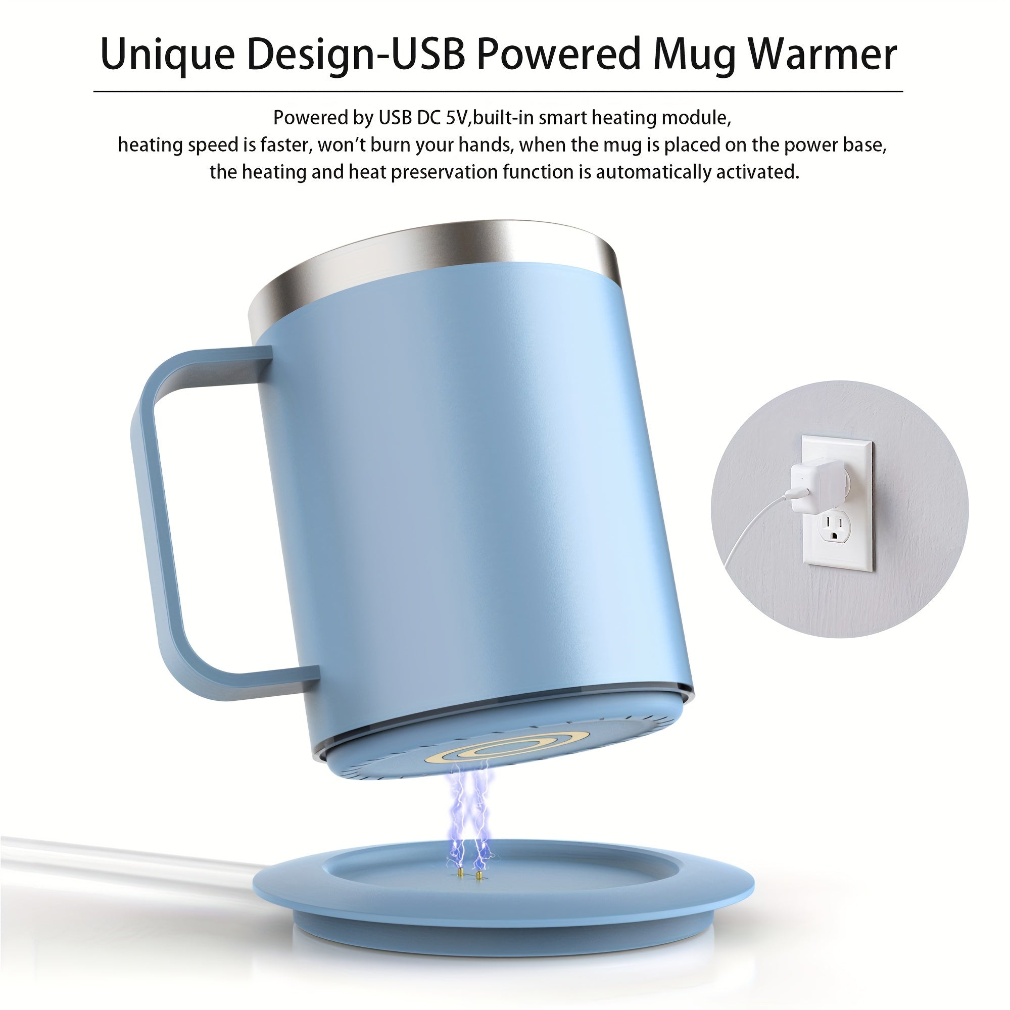 Electric Self-Heating Coffee Mug Set with 10H Auto Shut-Off USB Powered Stainless Steel