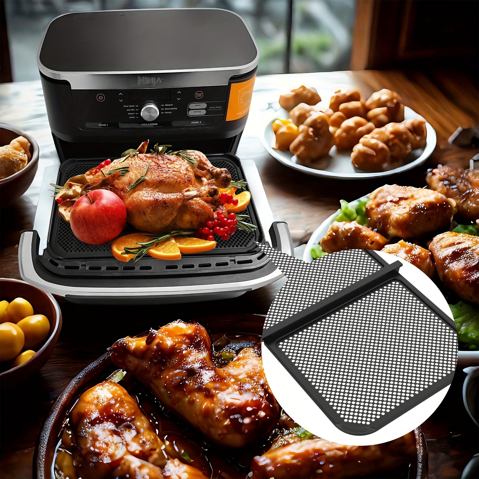 Silicone splatter guard for air fryer foldable non-foldable mesh liners for mess-free cooking