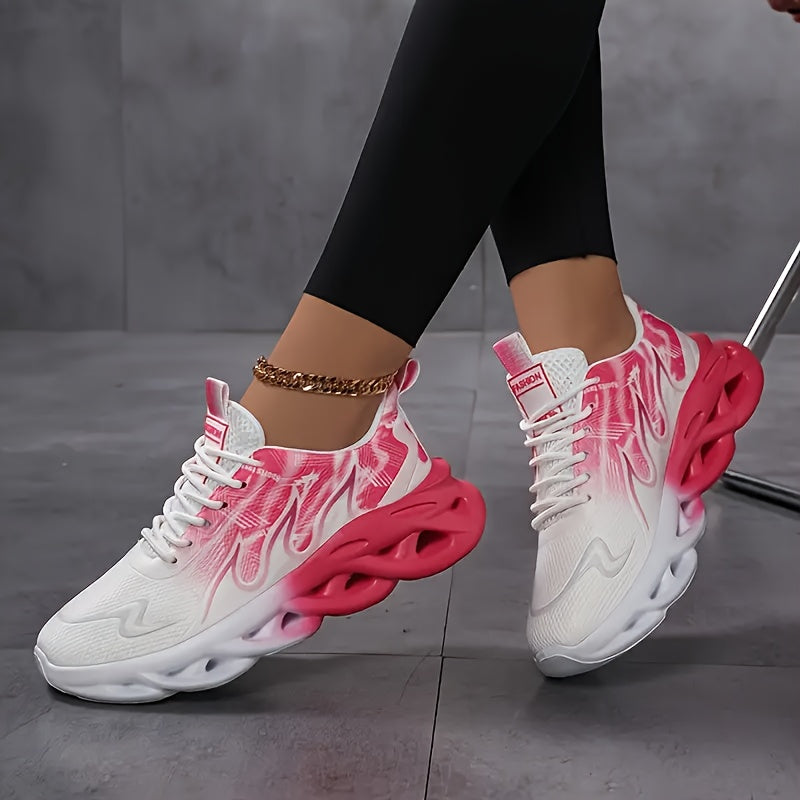 Women's Mesh Running Sneakers - Gradient Pink to White, Lightweight Comfort
