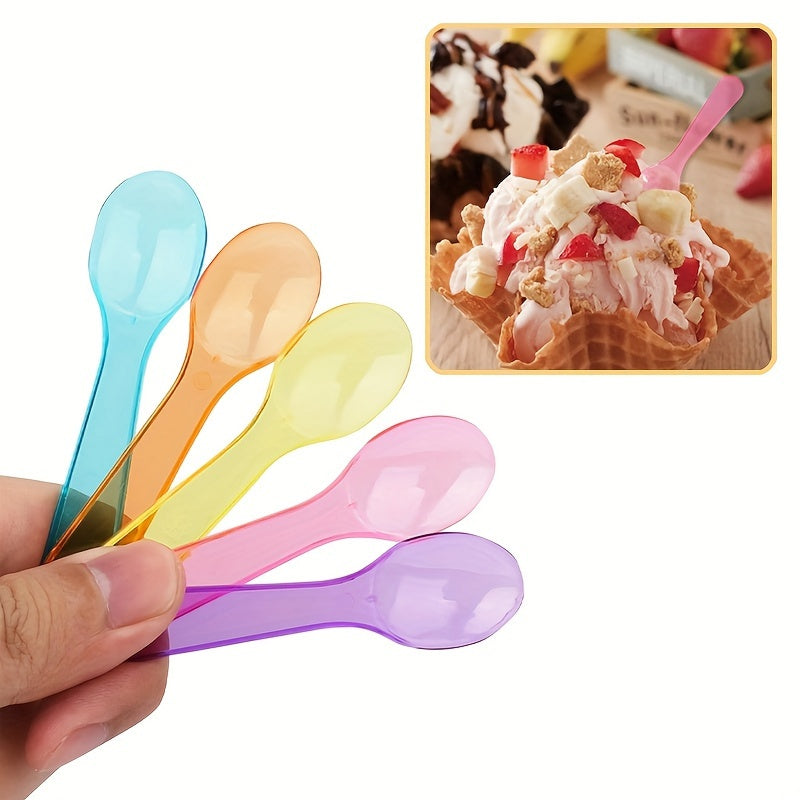 50 Colorful Disposable Plastic Mini Dessert Spoons Individually Wrapped for Ice Cream Yogurt