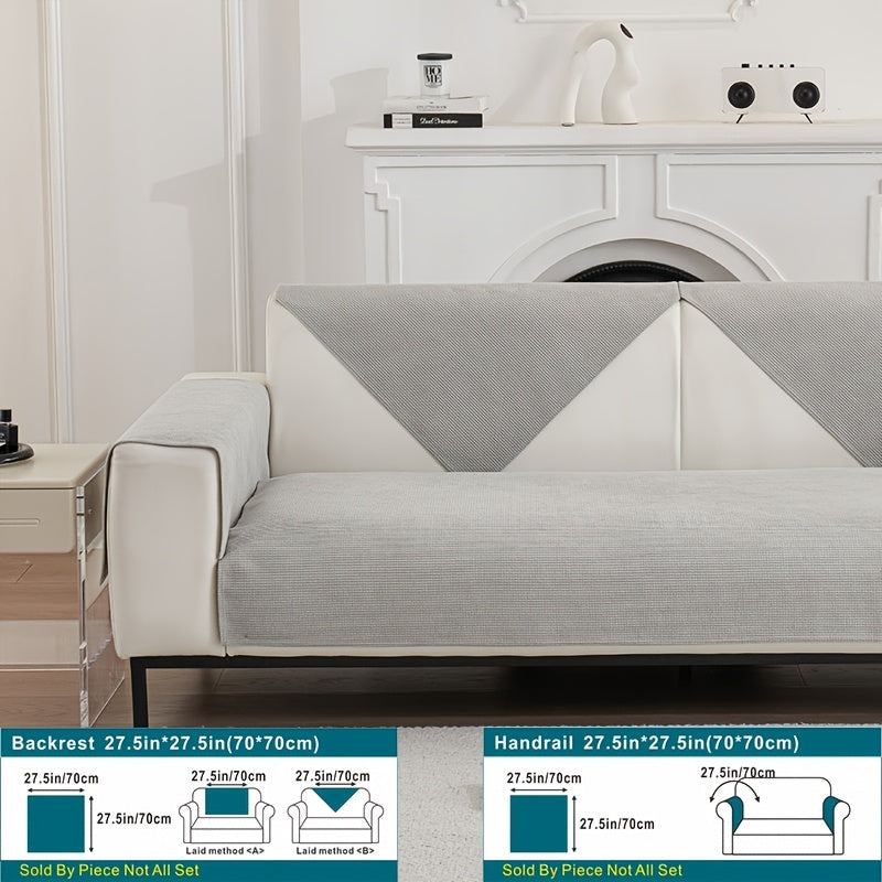 Beige Velvet Sofa Slipcover Pet-Friendly Machine Washable with Backrest and Armrest Protection