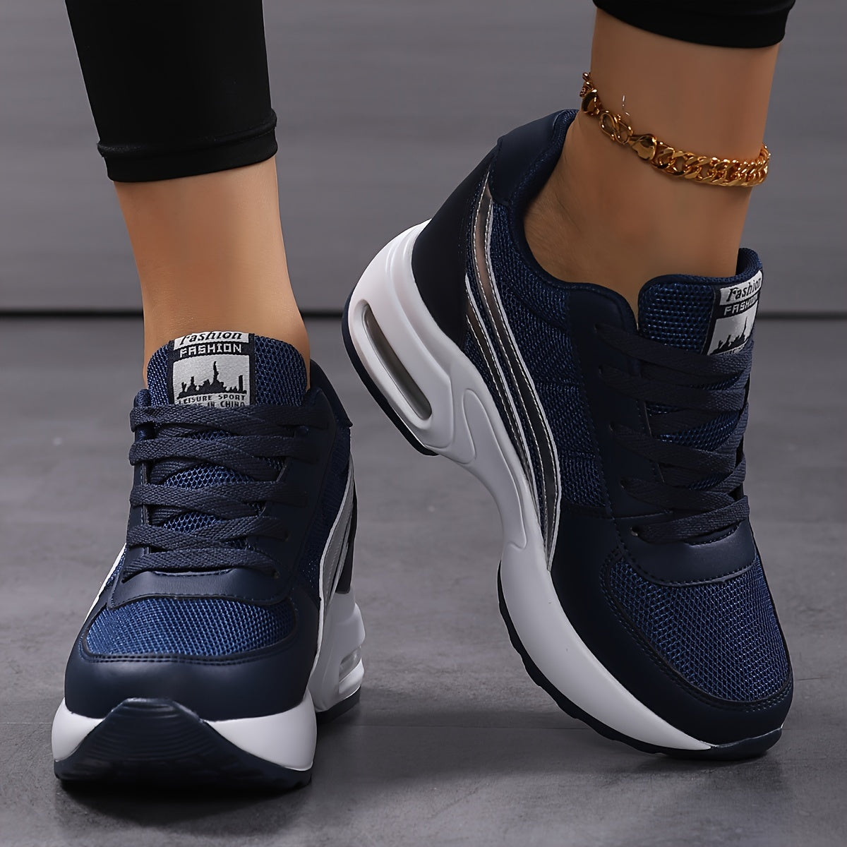 Women's Mesh Wedge Sneakers Casual Lace-Up White Air Cushion Shoes
