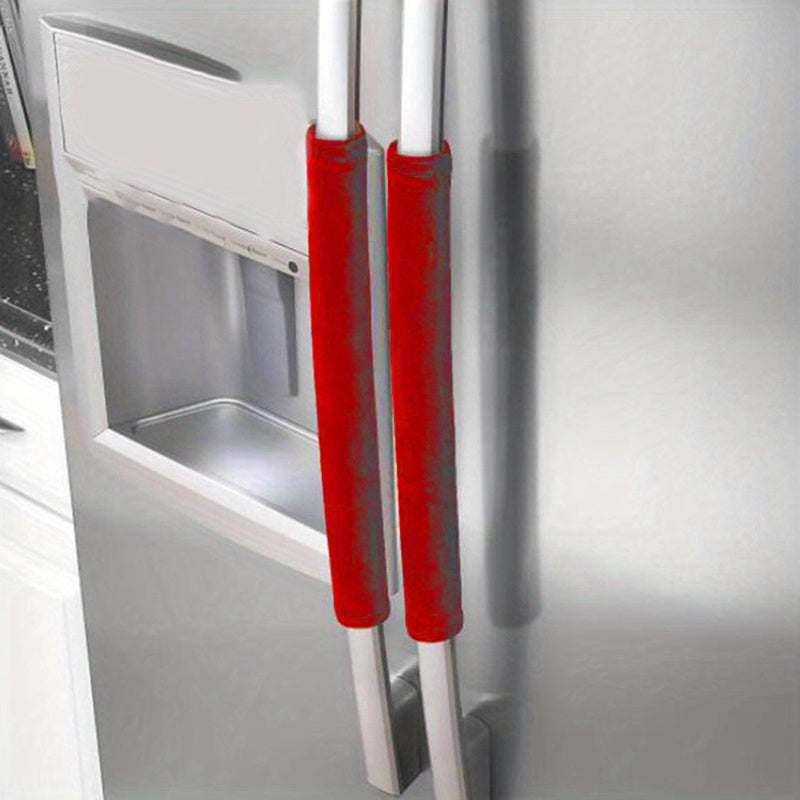 2-Pack Non-Slip Refrigerator Handle Covers Polyester Fiber Gray Red