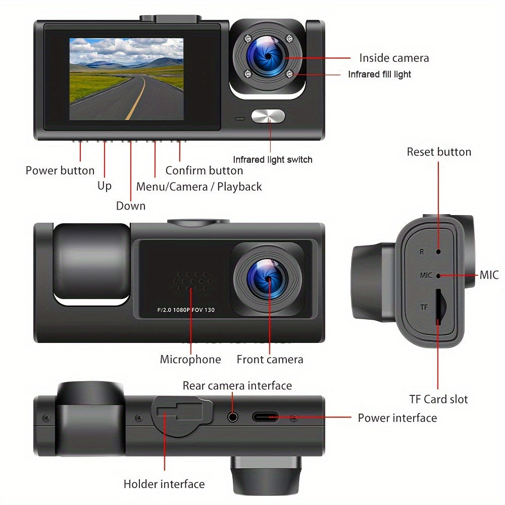 Dual Lens Car Dashcam 1080P and 480P Night Vision Interior Front Camera
