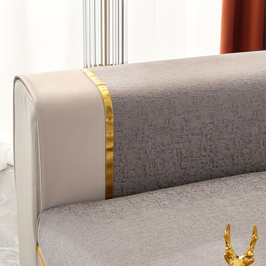 Chenille Sofa Cover for 1-4 Seater Nordic Style Gold Accents Non-Slip Washable