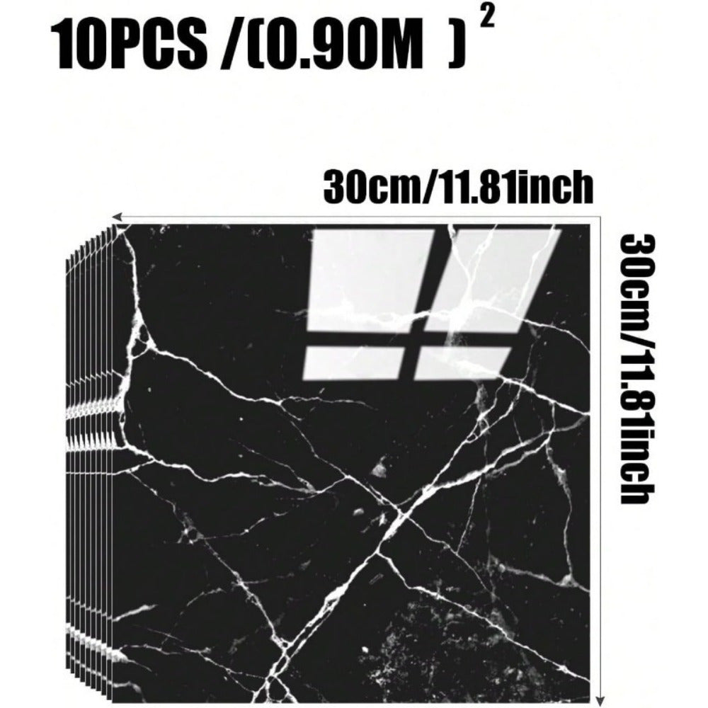 Luxury Black and White Marble Self-Adhesive Wall Panels 30x30cm Waterproof PVC for Kitchen Bathroom Living Room