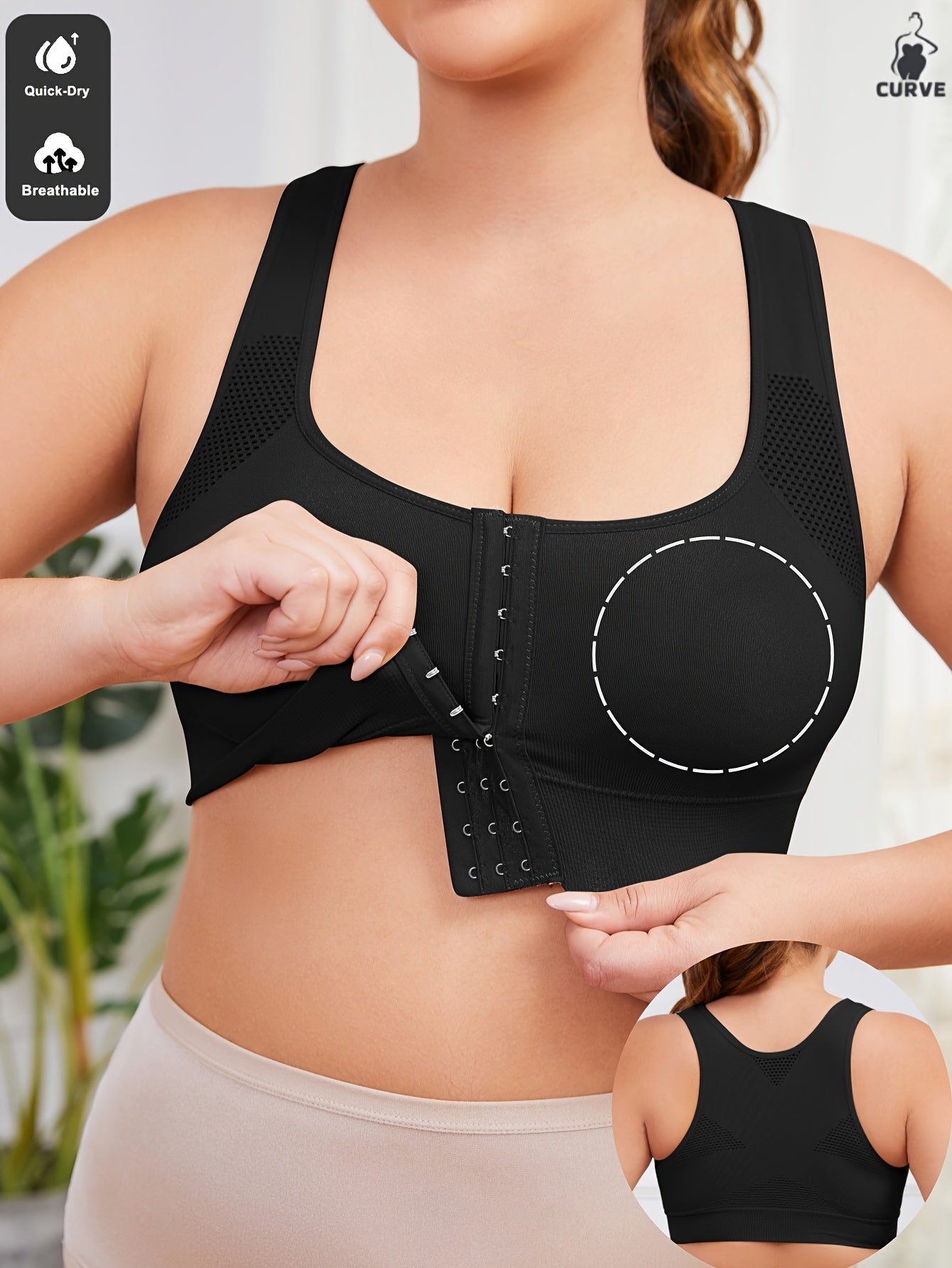 Plus Size Women's Sports Wireless Bra with Removable Pads and Adjustable Straps