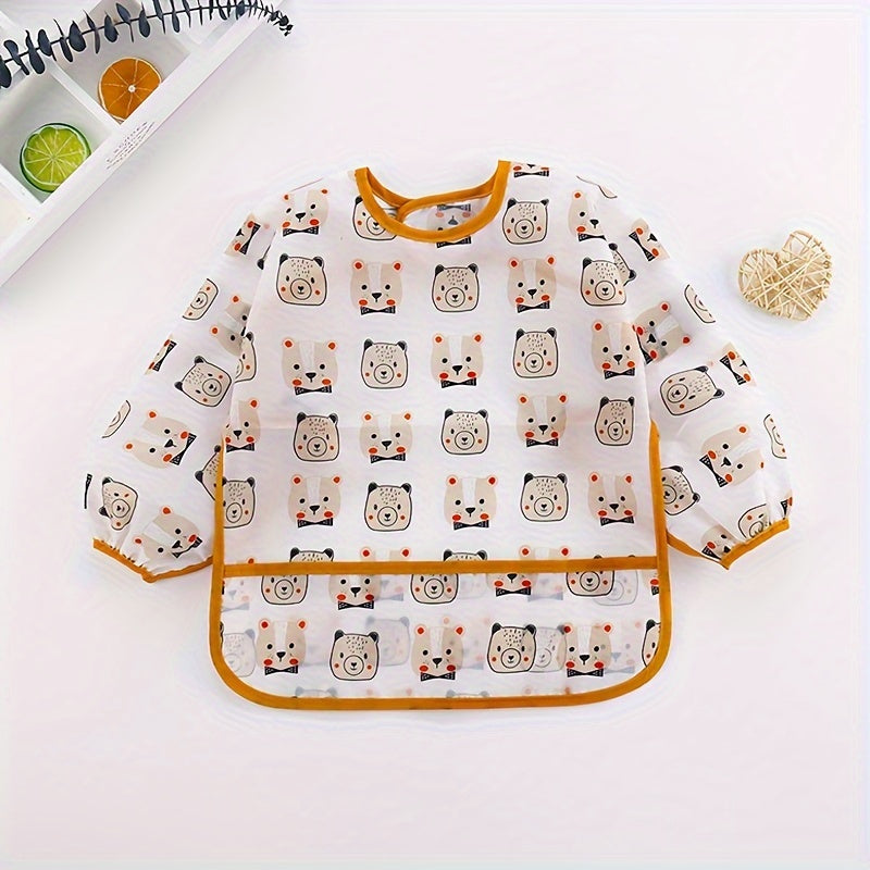 Babero infantil a prueba de agua con dibujos animados y mangas, a prueba de manchas, cierre fácil, mezcla de poliéster, incluye chaqueta de PU