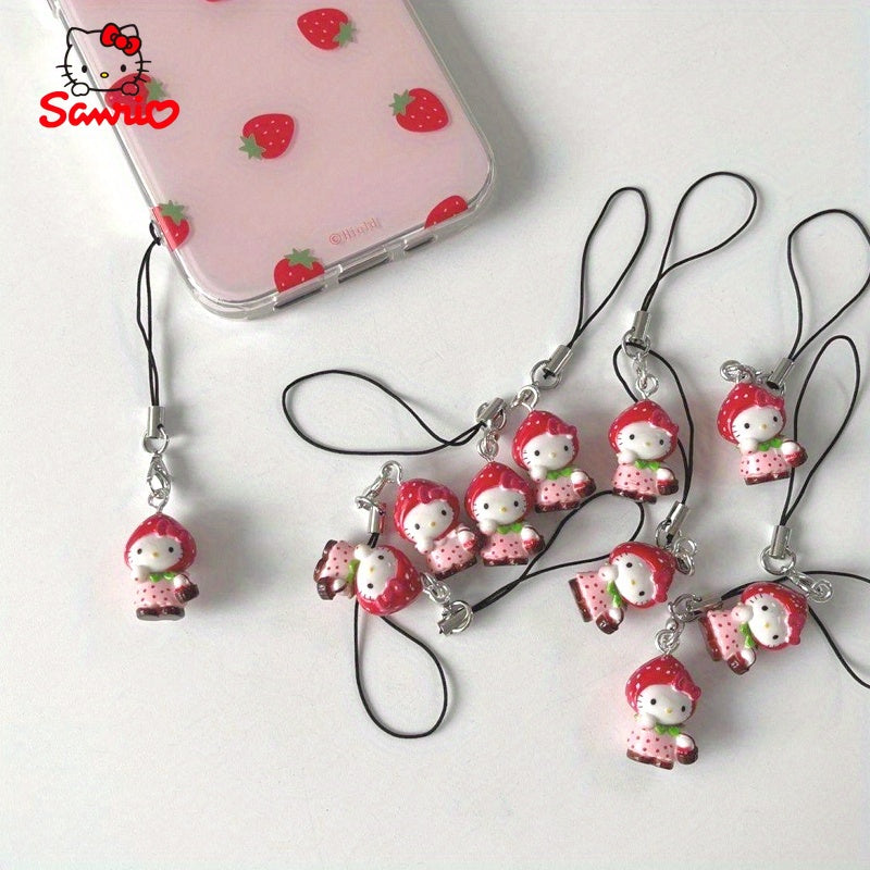 Strawberry Cat Phone Charms for Backpacks and Keychains, DIY Gift Accessories
