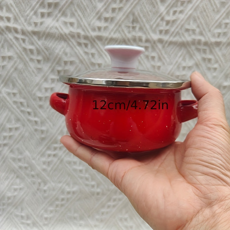 Enamel Cookware Set Includes 3 Mini Pots 12/14/16cm Solid Color Speckled Design