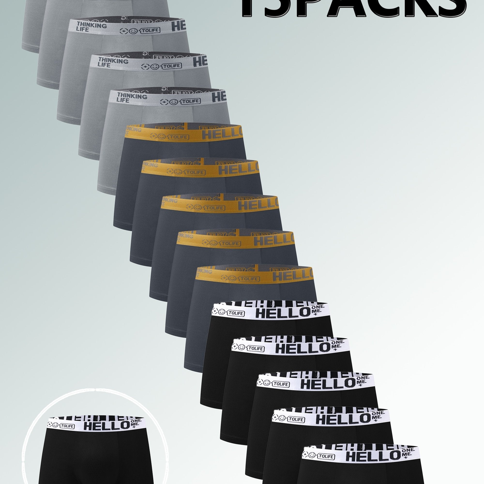 Men's Boxer Briefs Set of 15 Breathable Polyester Spandex Solid Colors Comfortable Fit for Teens