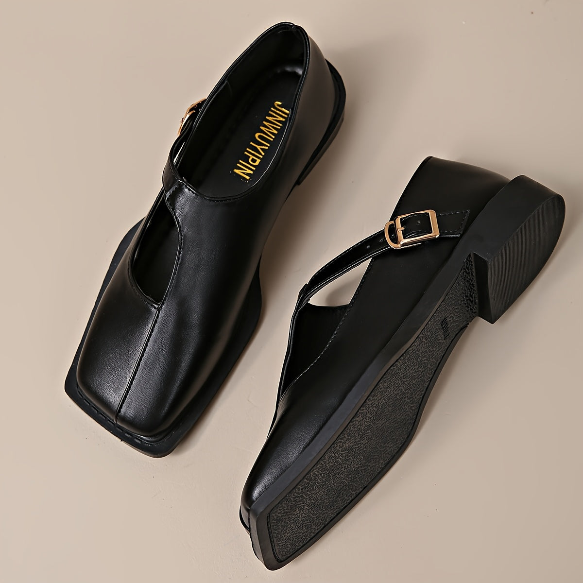 Women’s Synthetic Mary Jane Flats with Adjustable Ankle Strap and Geometric Buckle White