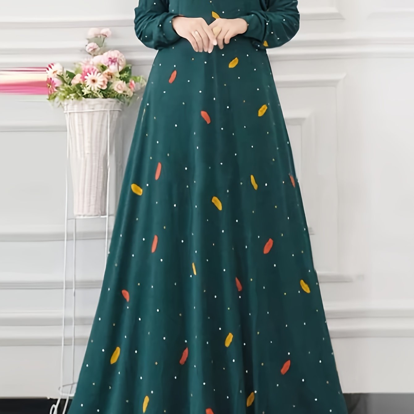 Women's Polka Dot A-Line Dress with Ruffle Hem for Spring and Fall