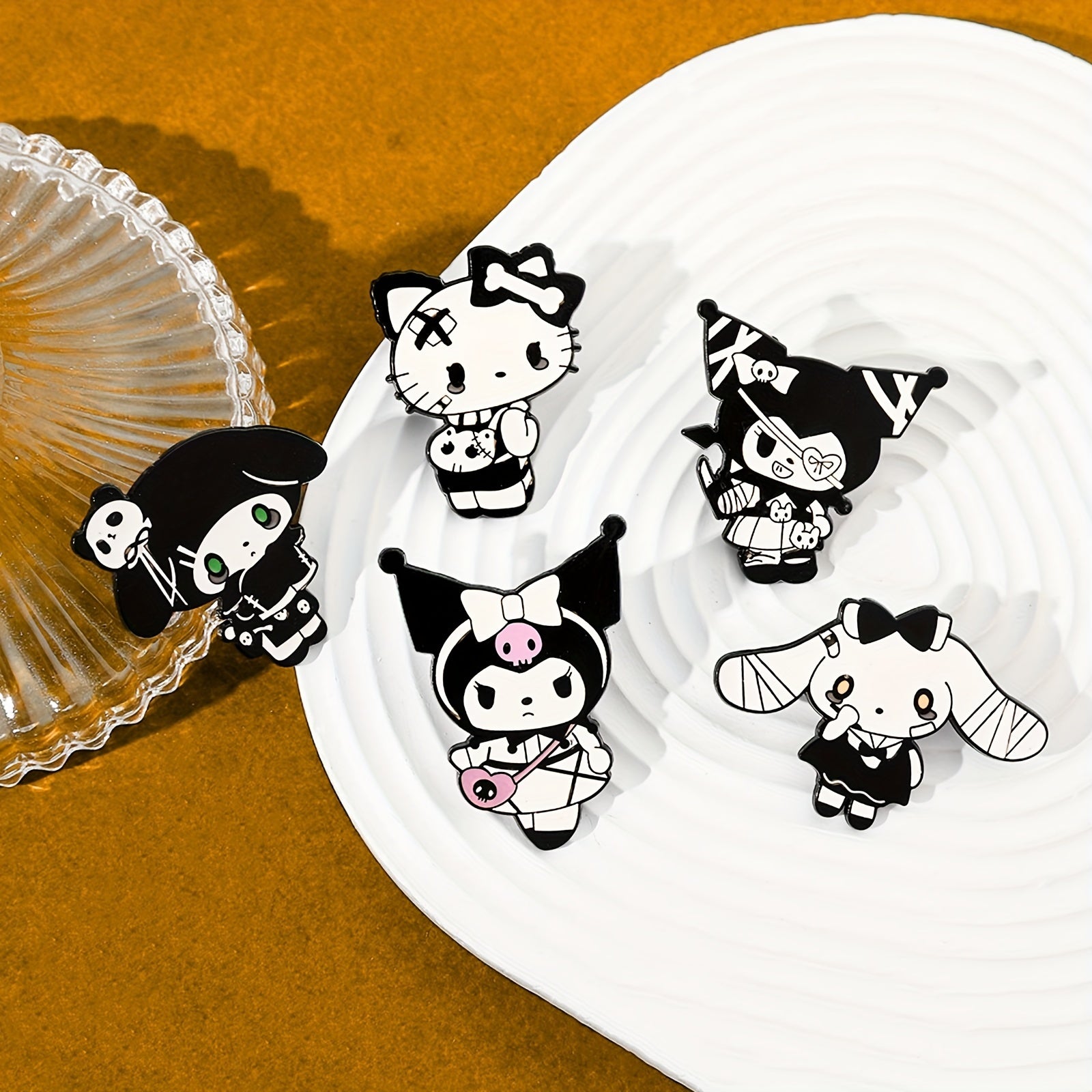 Set of 6 Halloween Enamel Pins with Cartoon Characters Hello Kitty My Melody Kuromi Witch Ghost Nurse Badges for Hats Bags Jackets